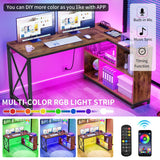 Moasis Reversible L Shaped Computer Corner Desk with Storage Shelves Built-in Power Outlets & LED Lights