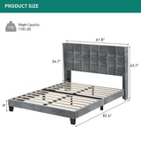 Rhombus/Square Velvet Tufted Headboard Platform Bed Frame
