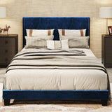 Rhombus/Square Velvet Tufted Headboard Platform Bed Frame