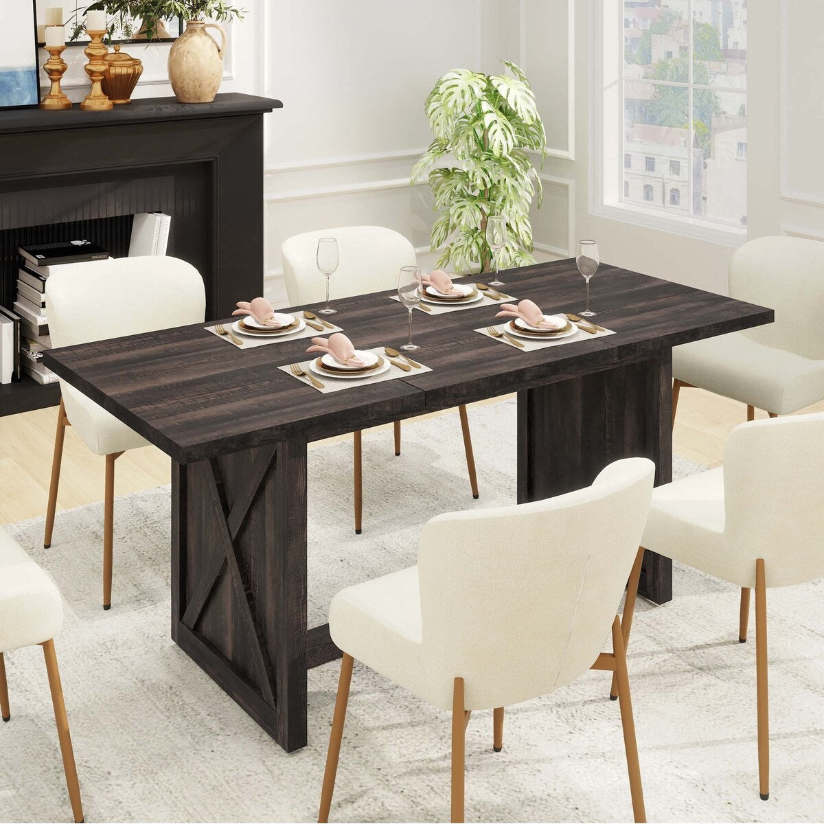 Moasis Rustic Style Wood Dinner Table 70.8" Large Farmhouse Kitchen Dining Room Table for 6 to 8 People