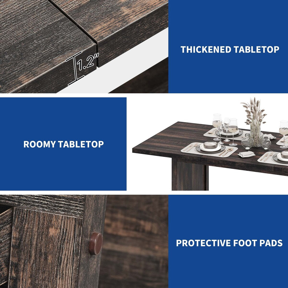 Moasis Rustic Style Wood Dinner Table 70.8" Large Farmhouse Kitchen Dining Room Table for 6 to 8 People