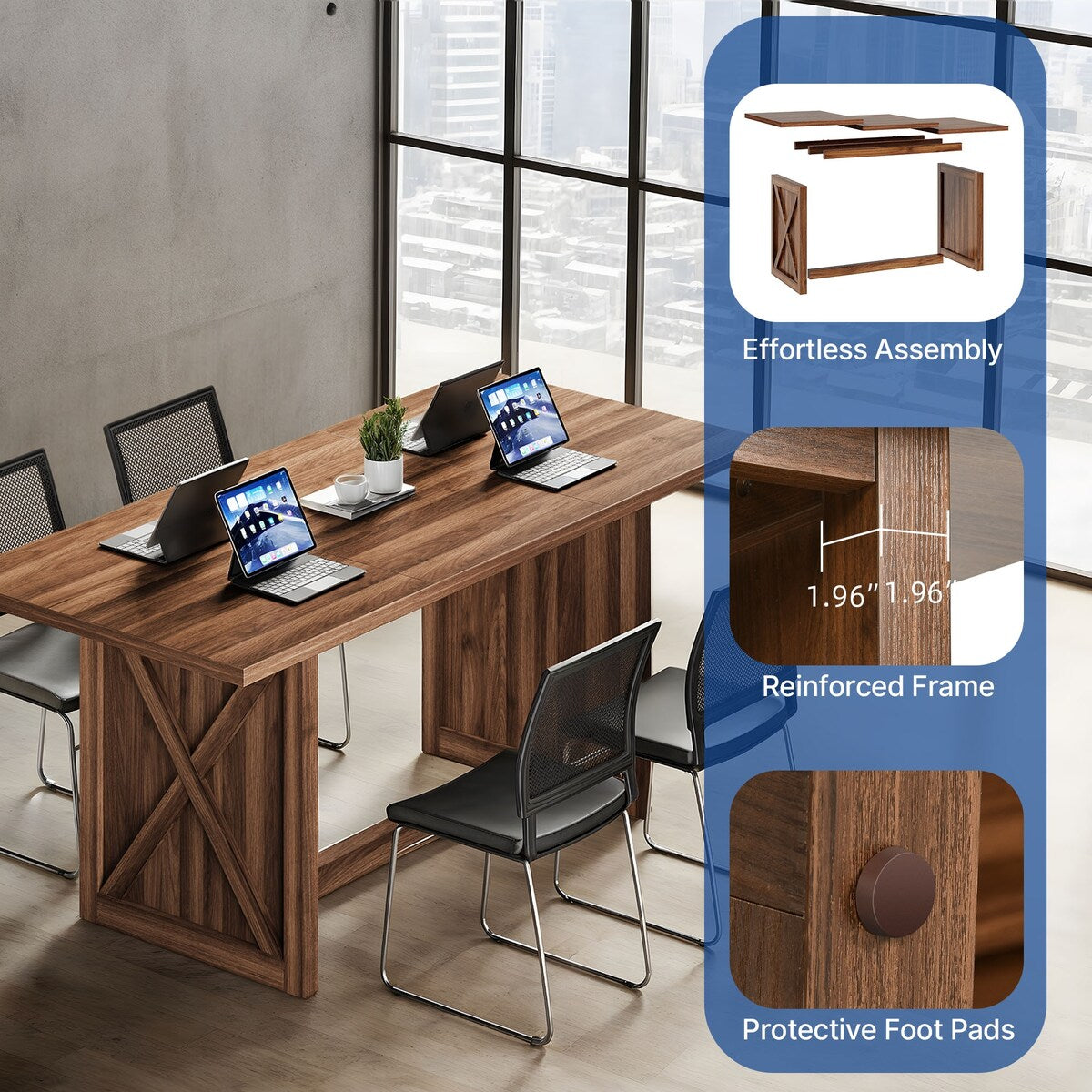 Moasis Rustic Style Wood Dinner Table 70.8" Large Farmhouse Kitchen Dining Room Table for 6 to 8 People