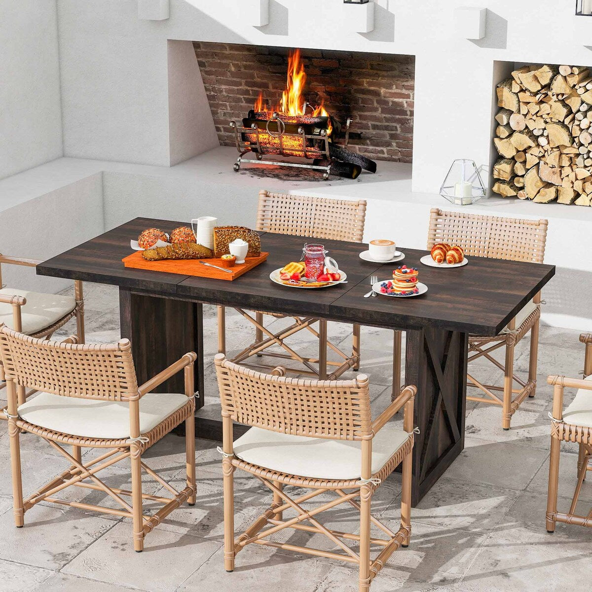 Moasis Rustic Style Wood Dinner Table 70.8" Large Farmhouse Kitchen Dining Room Table for 6 to 8 People