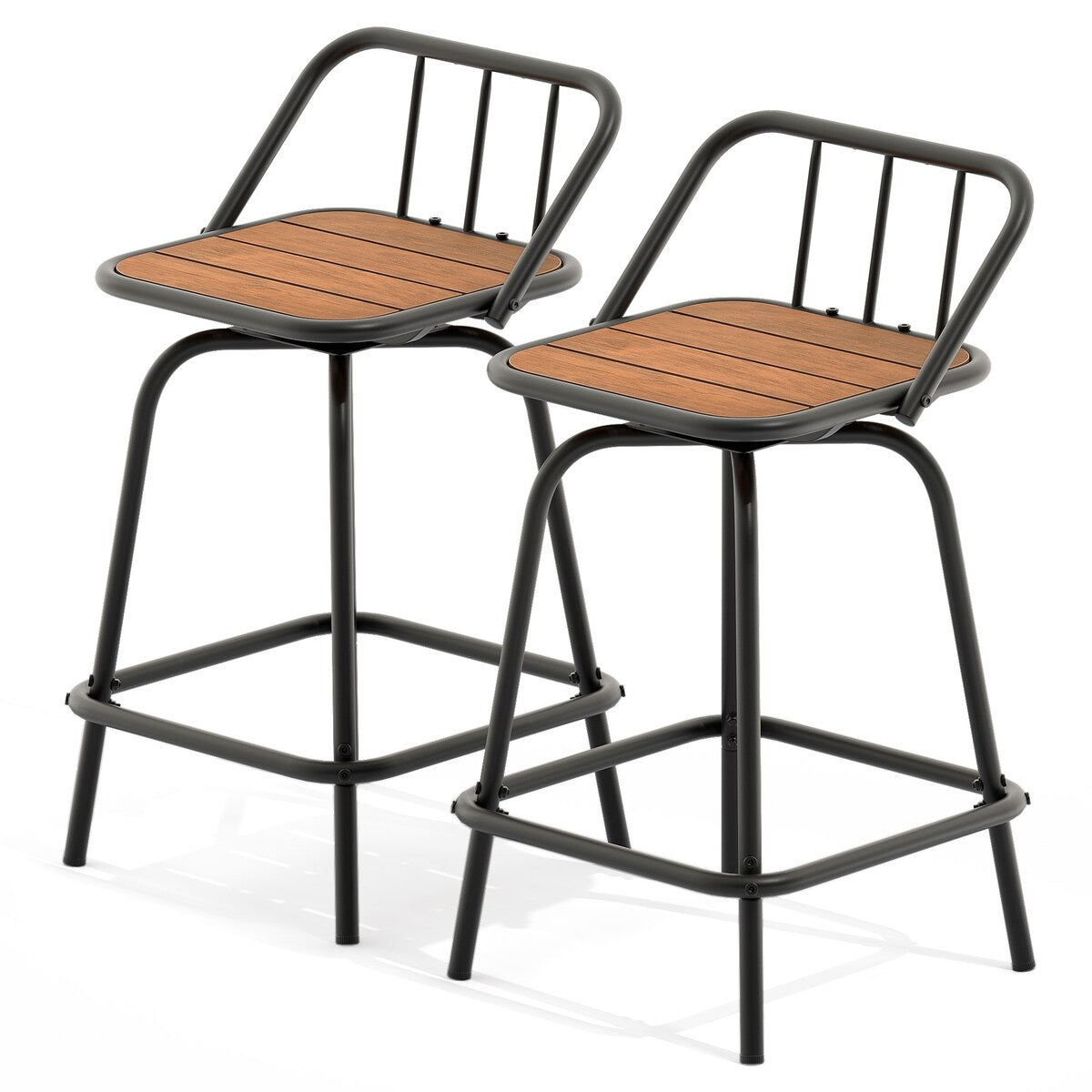 Moasis Set of 2 Swivel Bar Stools Black Patio Counter Stools for Kitchen Island or Outdoor