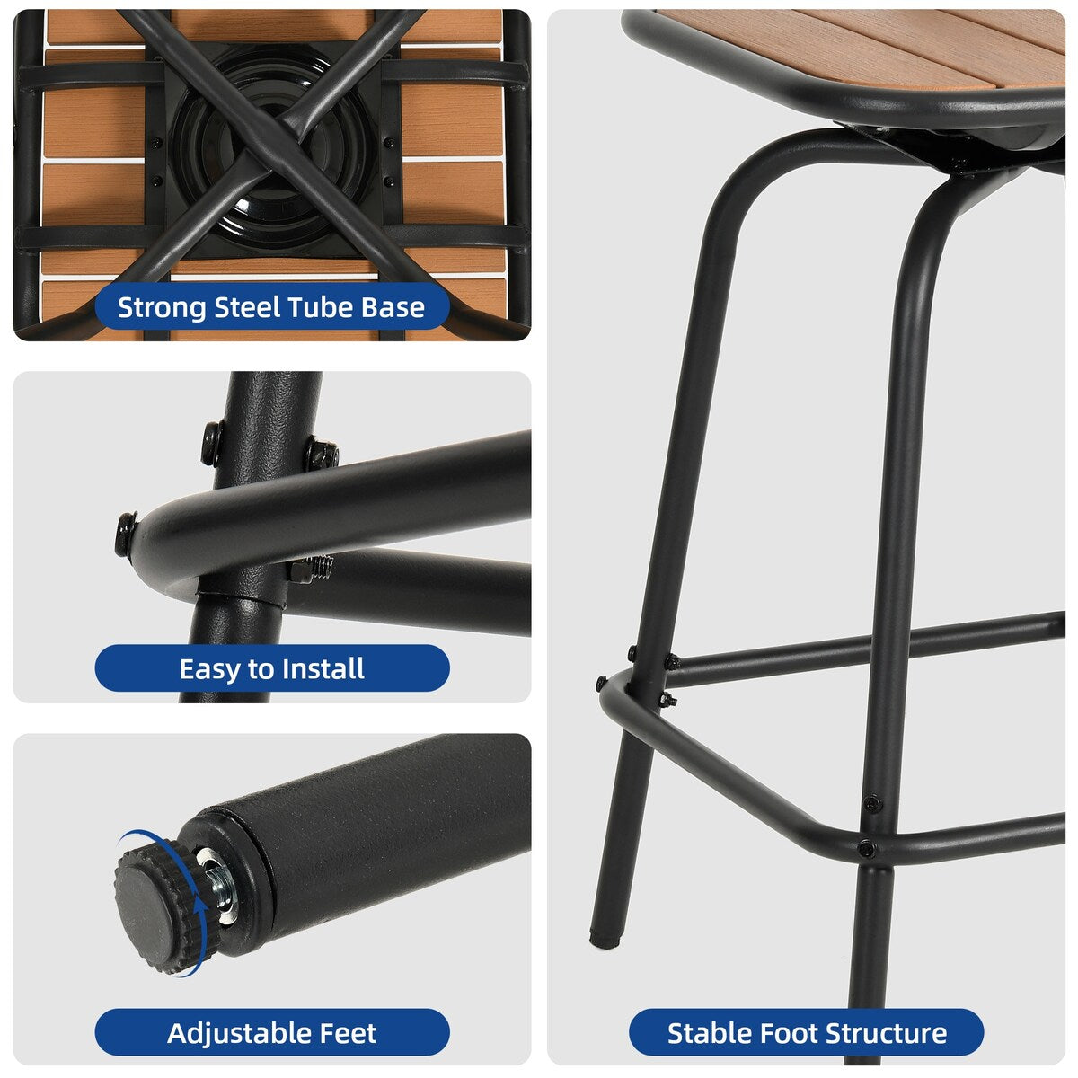 Moasis Set of 2 Swivel Bar Stools Black Patio Counter Stools for Kitchen Island or Outdoor
