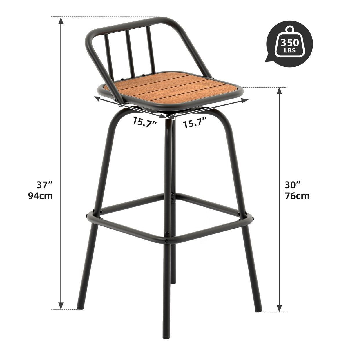 Moasis Set of 2 Swivel Bar Stools Black Patio Counter Stools for Kitchen Island or Outdoor