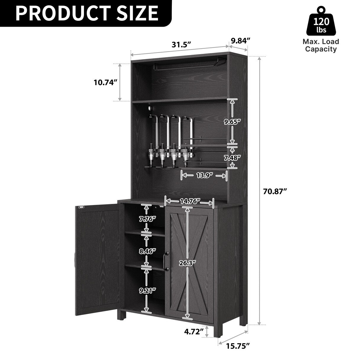 Moasis Tall Wine Bar Cabinet for Liquor and Glasses Dining Kitchen Cabinet with Liquor Dispenser & Wine Rack