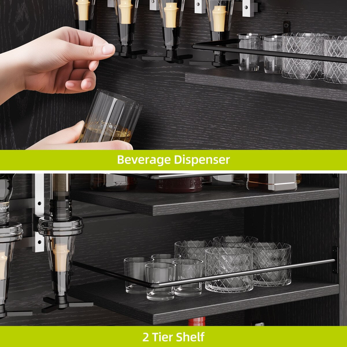 Moasis Tall Wine Bar Cabinet for Liquor and Glasses Dining Kitchen Cabinet with Liquor Dispenser & Wine Rack