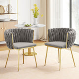Moasis Upholstered Velvet Dining Chairs with Woven Back and Metal Frame (Set of 2)