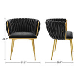 Moasis Upholstered Velvet Dining Chairs with Woven Back and Metal Frame (Set of 2)