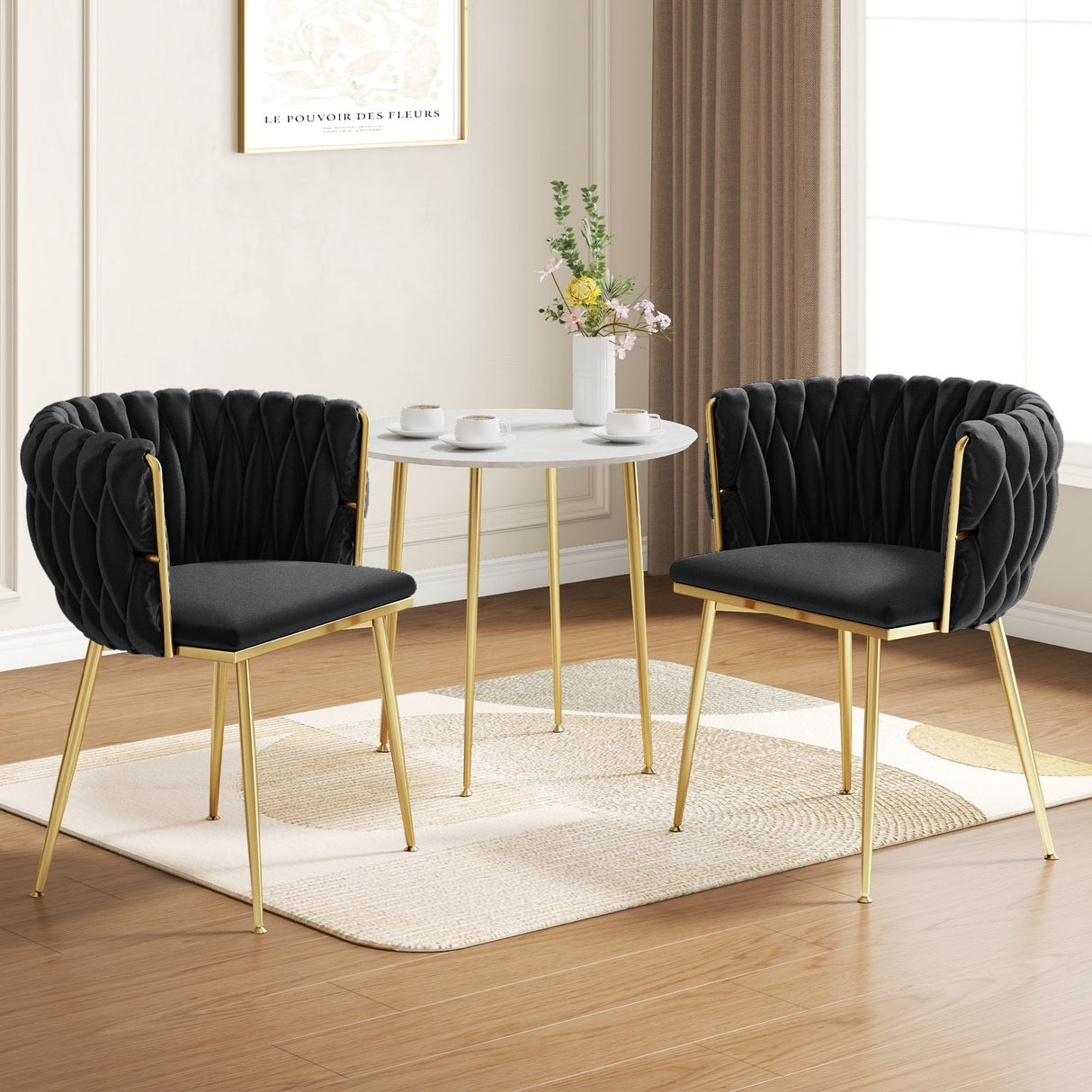 Moasis Upholstered Velvet Dining Chairs with Woven Back and Metal Frame (Set of 2)
