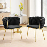 Moasis Upholstered Velvet Dining Chairs with Woven Back and Metal Frame (Set of 2)