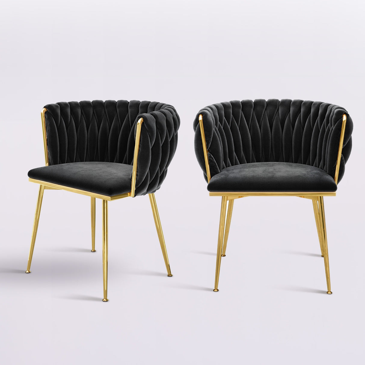 Moasis Upholstered Velvet Dining Chairs with Woven Back and Metal Frame (Set of 2)