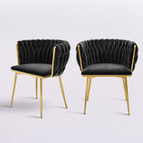 Moasis Upholstered Velvet Dining Chairs with Woven Back and Metal Frame (Set of 2)