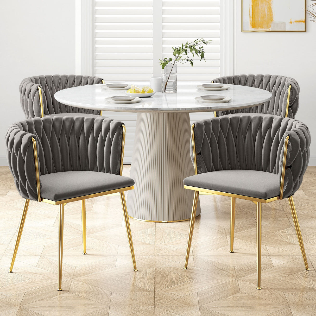 Moasis Upholstered Velvet Dining Chairs with Woven Back and Metal Frame (Set of 2)