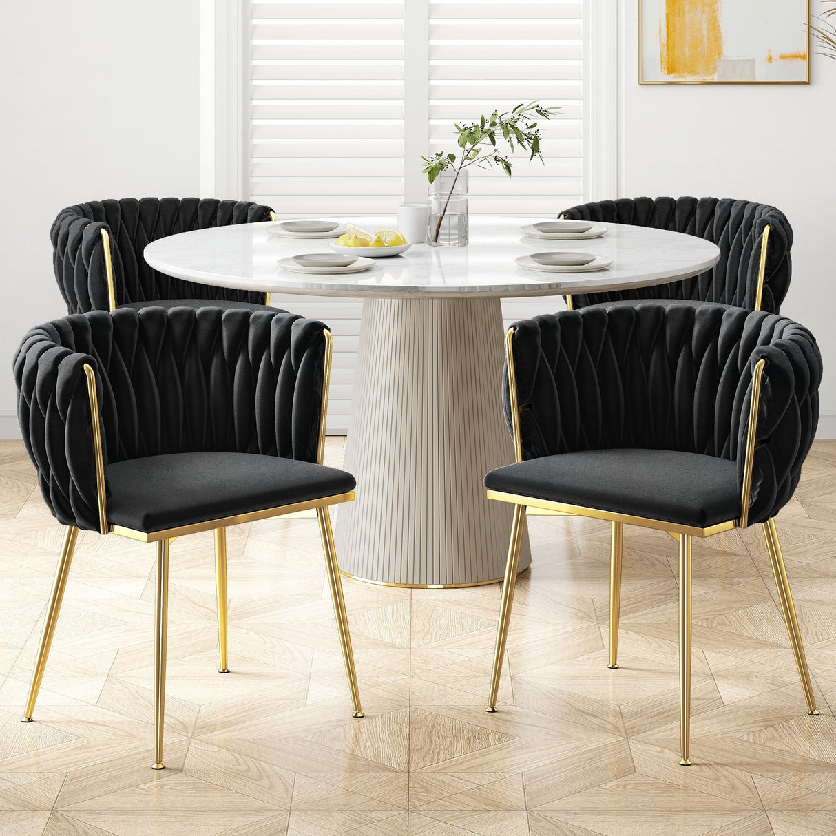 Moasis Upholstered Velvet Dining Chairs with Woven Back and Metal Frame (Set of 2)