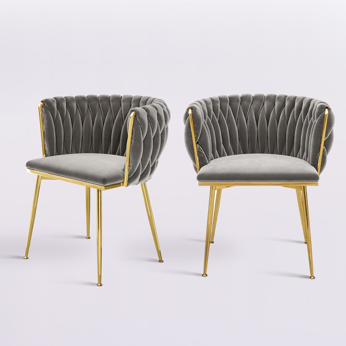Moasis Upholstered Velvet Dining Chairs with Woven Back and Metal Frame (Set of 2)