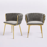 Moasis Upholstered Velvet Dining Chairs with Woven Back and Metal Frame (Set of 2)