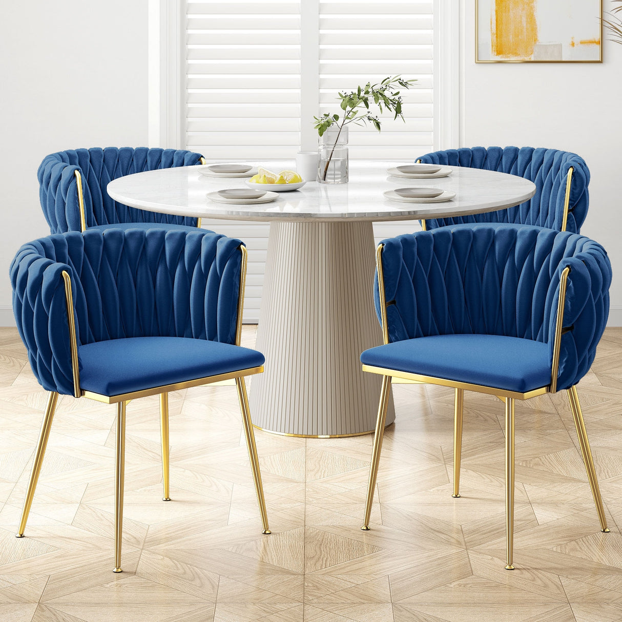Moasis Upholstered Velvet Dining Chairs with Woven Back and Metal Frame (Set of 2)