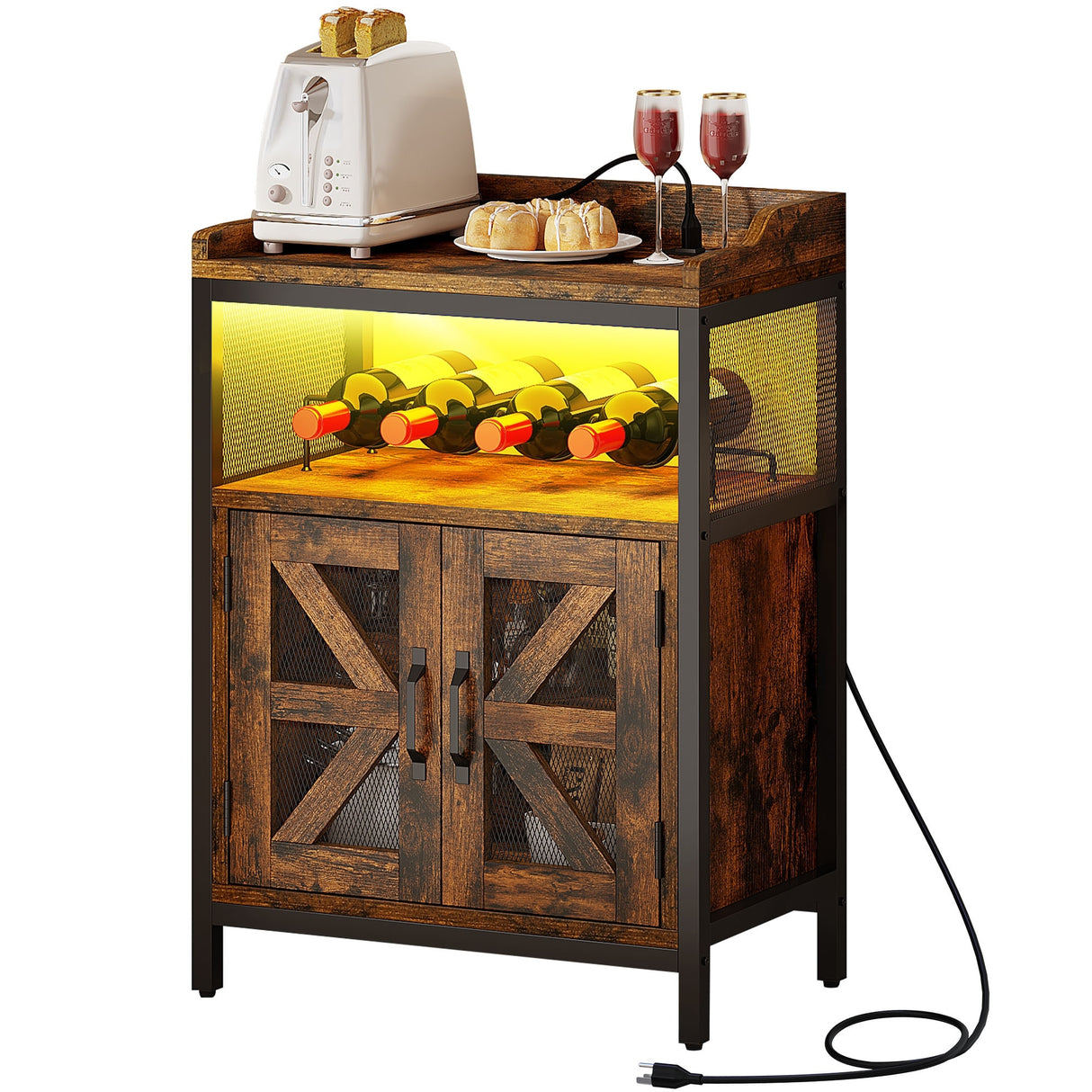 Moasis Wine Liquor Bar Cabinet with Led Lights & Outlets