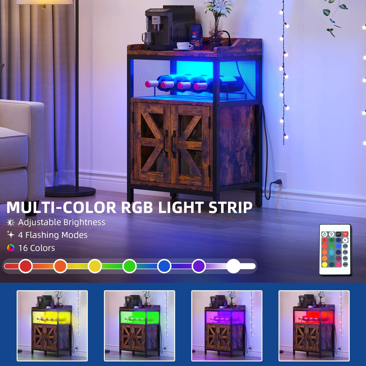 Moasis Wine Liquor Bar Cabinet with Led Lights & Outlets