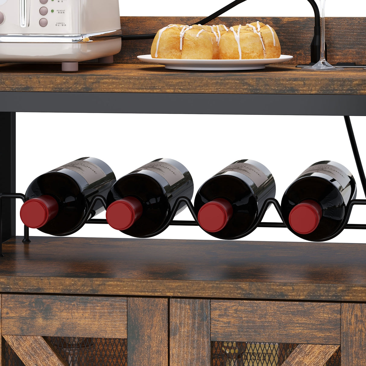 Moasis Wine Liquor Bar Cabinet with Led Lights & Outlets