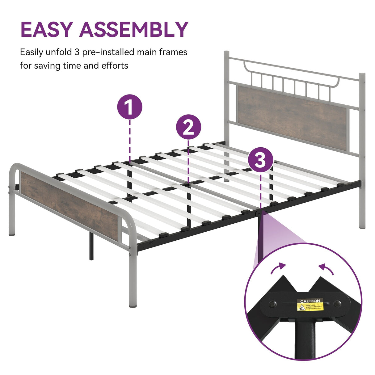Moasis Wood and Metal Platform Bed Frame with Headboard Twin/Full/Queen Size