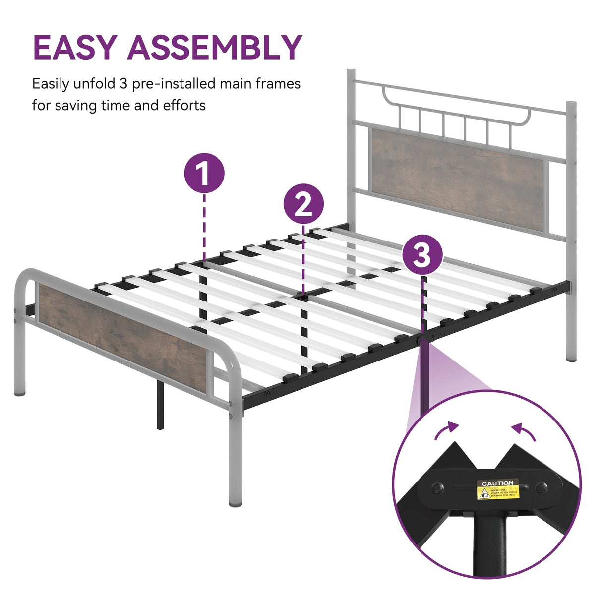Moasis Wood and Metal Platform Bed Frame with Headboard Twin/Full/Queen Size