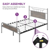 Moasis Wood and Metal Platform Bed Frame with Headboard Twin/Full/Queen Size