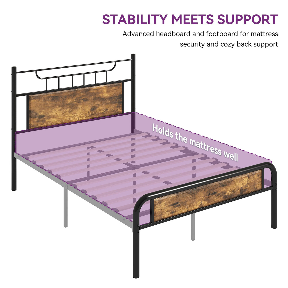 Moasis Wood and Metal Platform Bed Frame with Headboard Twin/Full/Queen Size