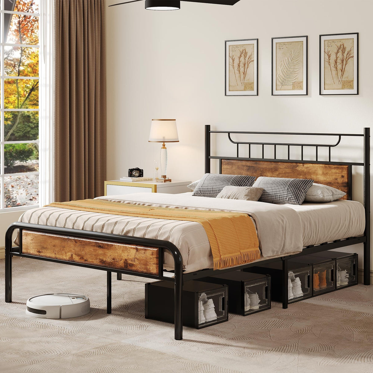 Moasis Wood and Metal Platform Bed Frame with Headboard Twin/Full/Queen Size
