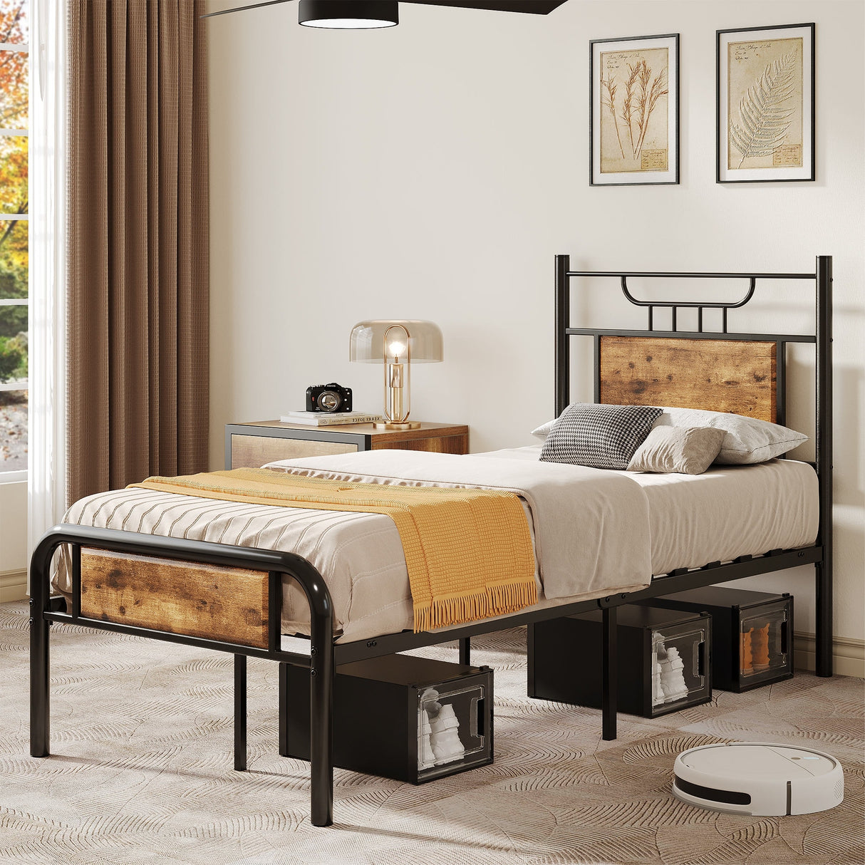 Moasis Wood and Metal Platform Bed Frame with Headboard Twin/Full/Queen Size
