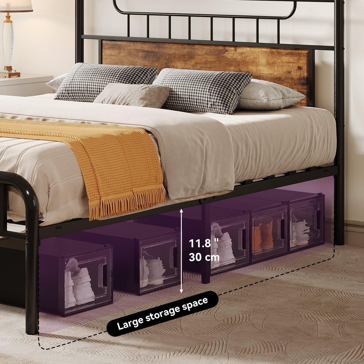 Moasis Wood and Metal Platform Bed Frame with Headboard Twin/Full/Queen Size