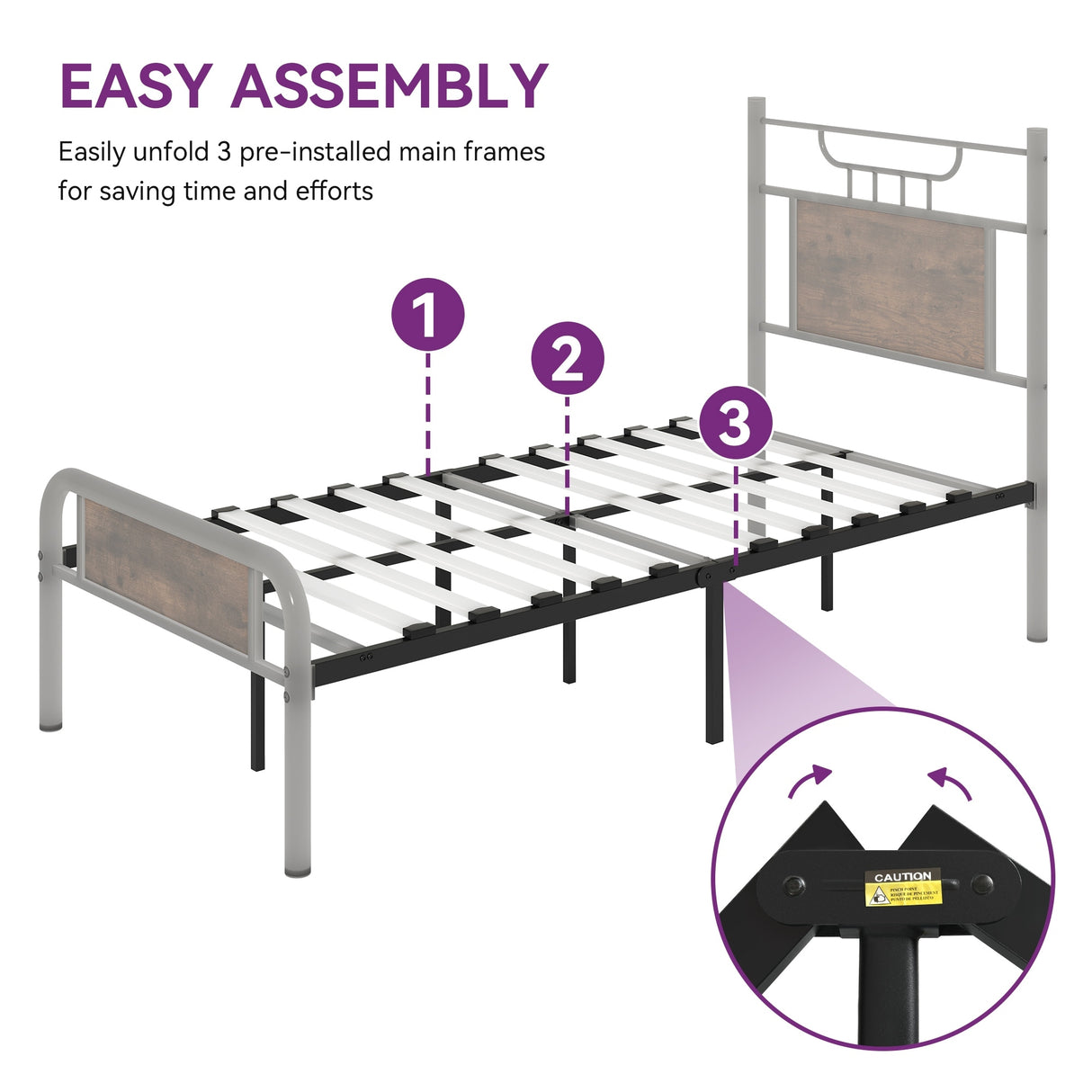 Moasis Wood and Metal Platform Bed Frame with Headboard Twin/Full/Queen Size
