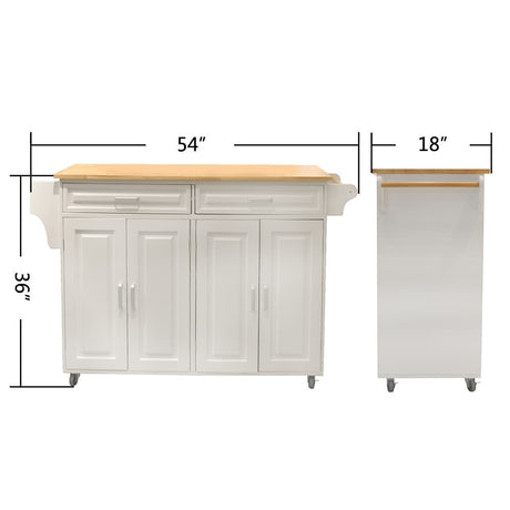 Mobile Kitchen Island, Rubber Wood Top, Big & Adjustable Shelf Inside Cabinet for Different Utensils