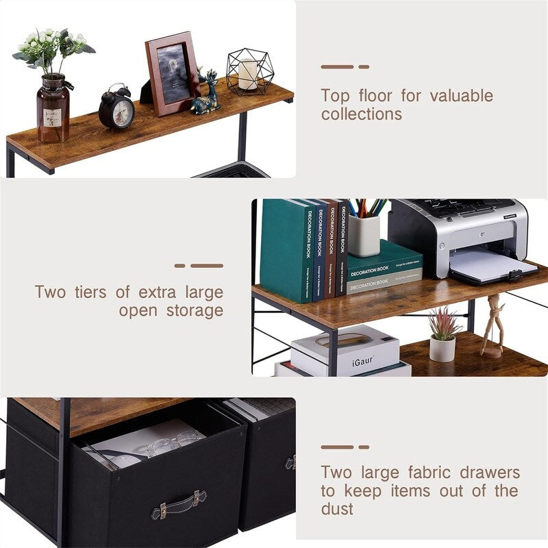 Mobile Lateral File Cabinet Rolling Printer Stand with 3 Open Storage Shelf - 15.75"D x 31.5"W x 43.5"H