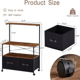 Mobile Lateral File Cabinet Rolling Printer Stand with 3 Open Storage Shelf - 15.75"D x 31.5"W x 43.5"H