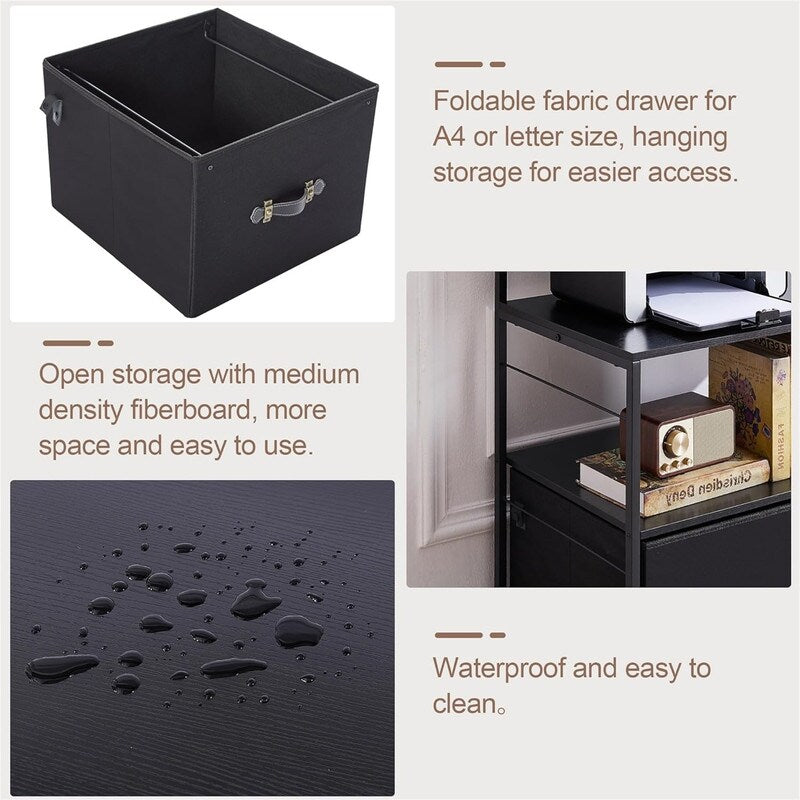 Mobile Lateral File Cabinet Rolling Printer Stand with 3 Open Storage Shelf - 15.75"D x 31.5"W x 43.5"H