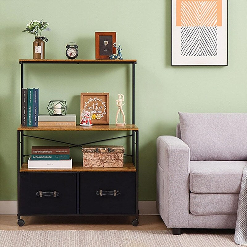 Mobile Lateral File Cabinet Rolling Printer Stand with 3 Open Storage Shelf - 15.75"D x 31.5"W x 43.5"H