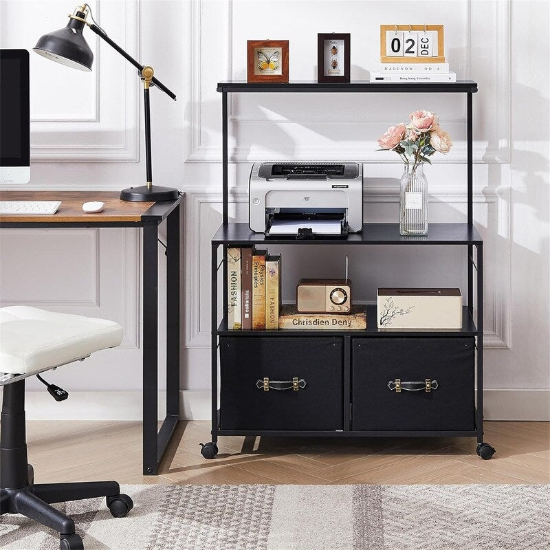 Mobile Lateral File Cabinet Rolling Printer Stand with 3 Open Storage Shelf - 15.75"D x 31.5"W x 43.5"H