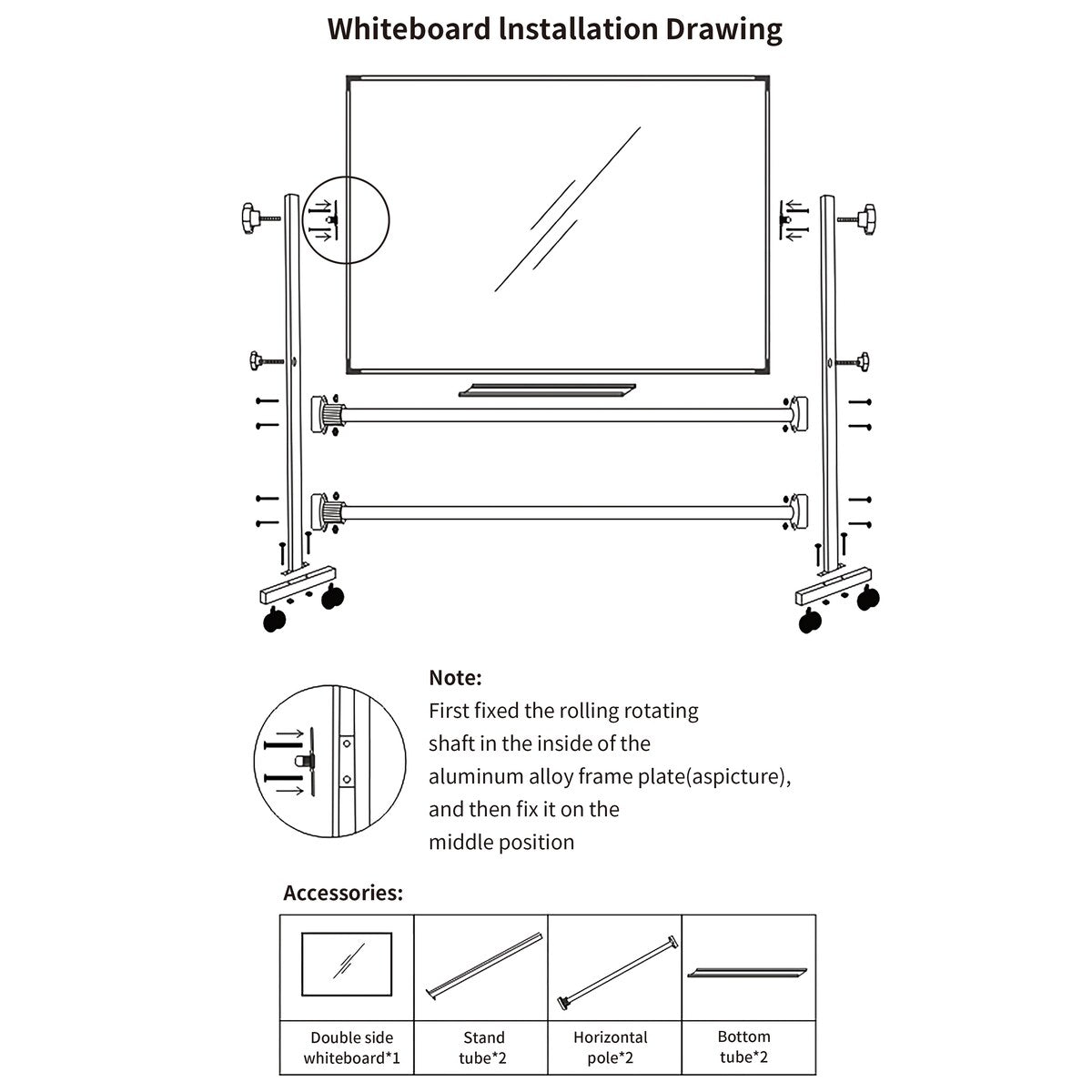 Mobile Magnetic Whiteboard On Stand Double Sided Flip Board (60 x 40)