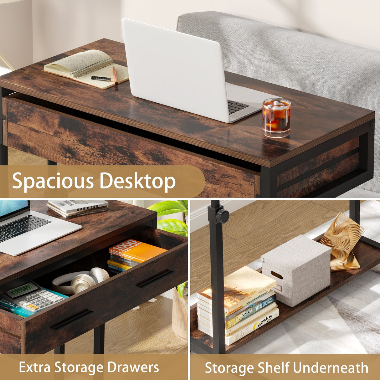 Mobile Portable Laptop Standing Desk with Drawers