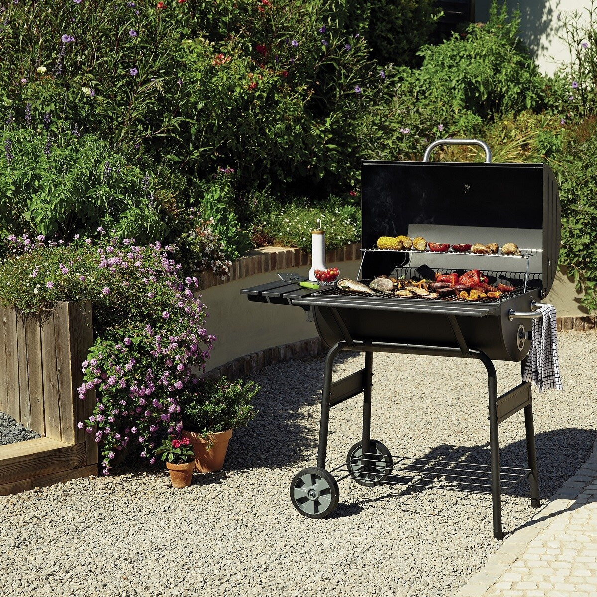 Moda Multi-function Stainless Steel Charcoal 30" Barrel BBQ Grill