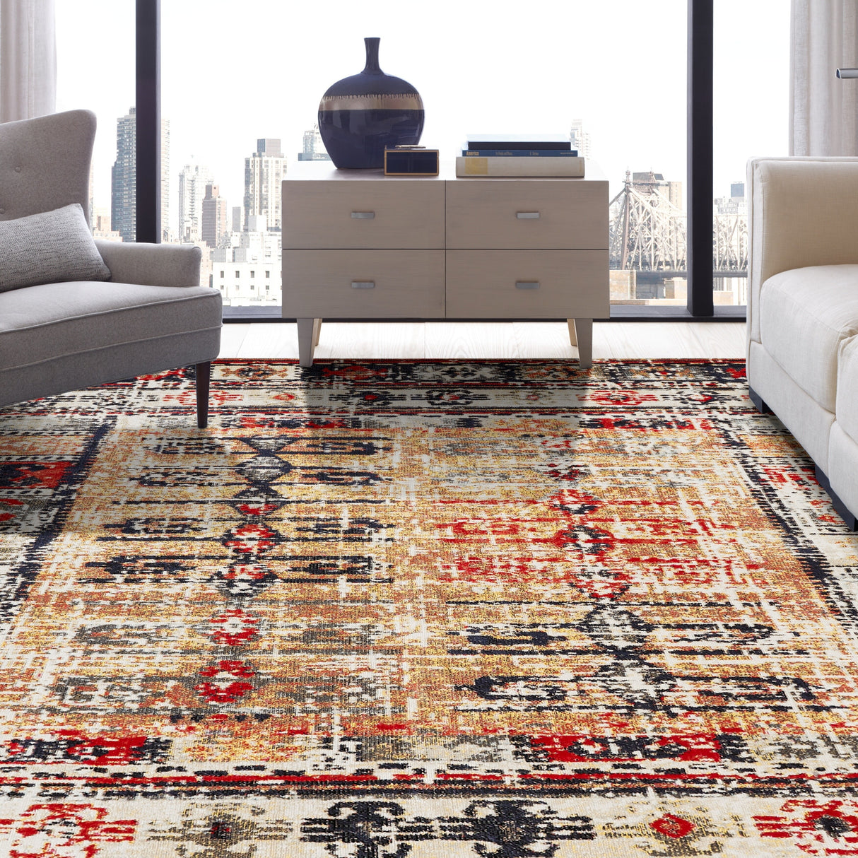 Porch & Den Pollard Distressed Multicolor Geometric Indoor/ Outdoor Area Rug