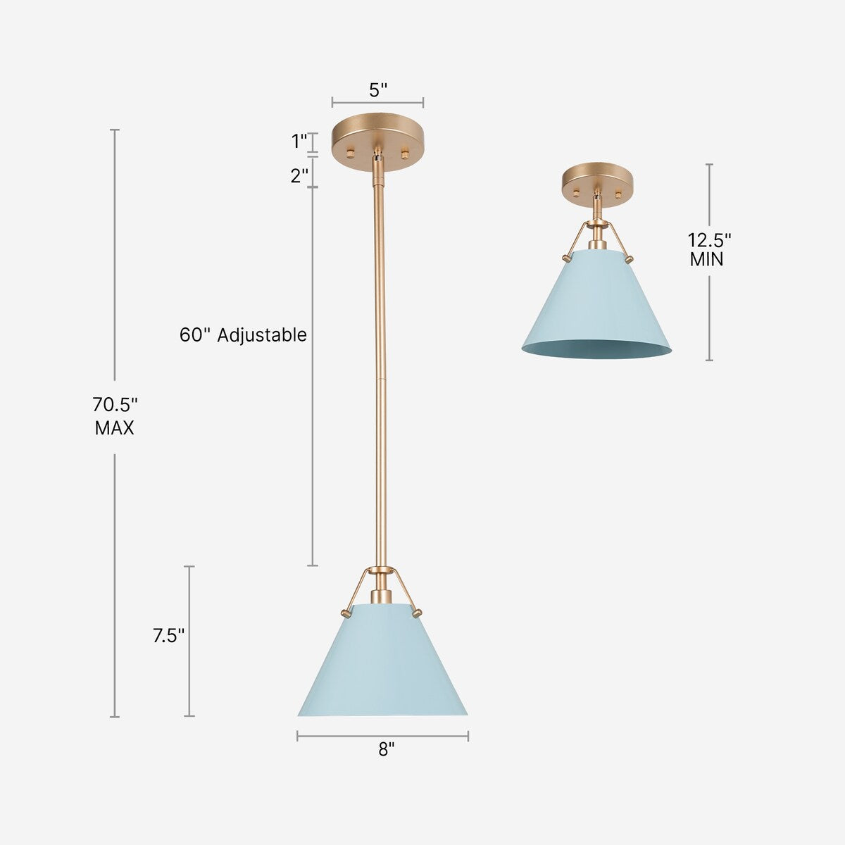 Modern 1-Light Cone Pendant Light for Kitchen Island Dining Room - D8"x H 7"