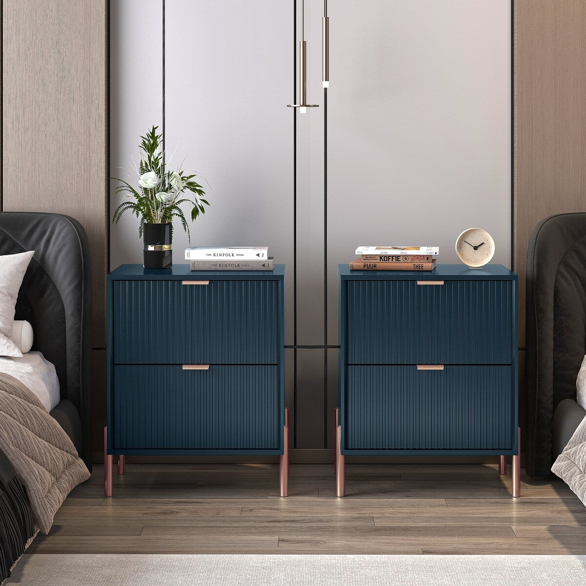 Modern 2-Drawer Nightstand Bedside Table End Table Furniture