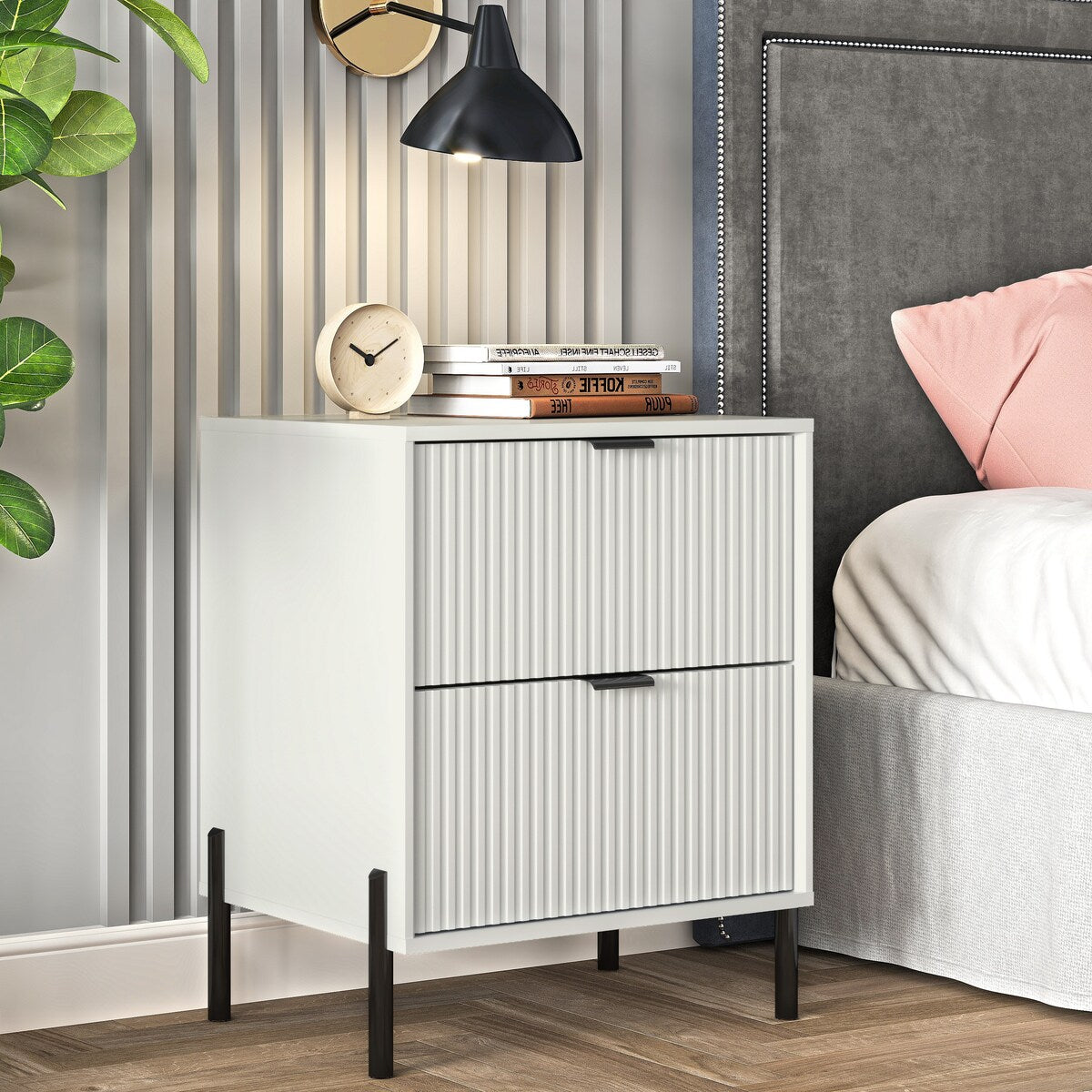 Modern 2-Drawer Nightstand Bedside Table End Table Furniture