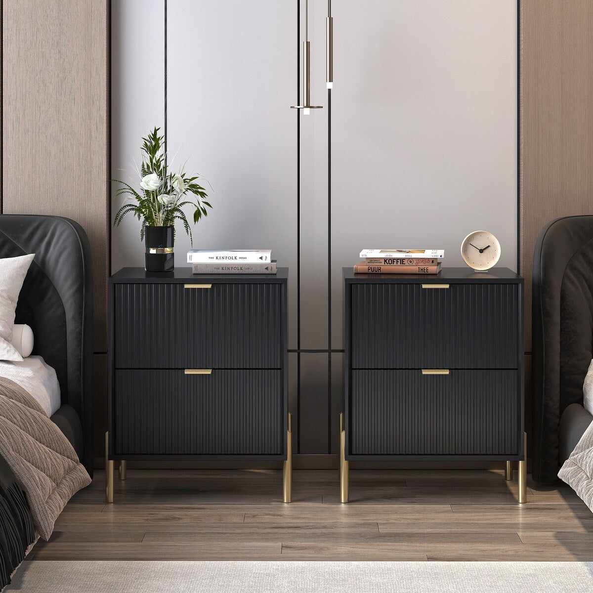Modern 2-Drawer Nightstand Bedside Table End Table Furniture