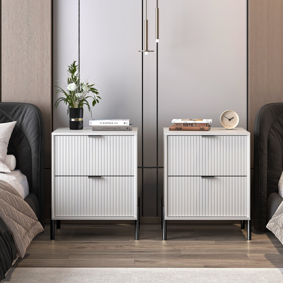 Modern 2-Drawer Nightstand Bedside Table End Table Furniture