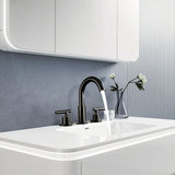 Modern 2-Handle Deck Mounted Bathroom Waterfall Faucet Widespread With 360° Swivel Spout